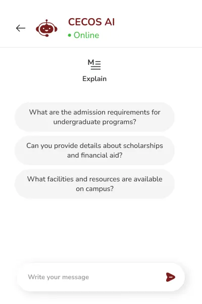 University AI assistant screenshot 2